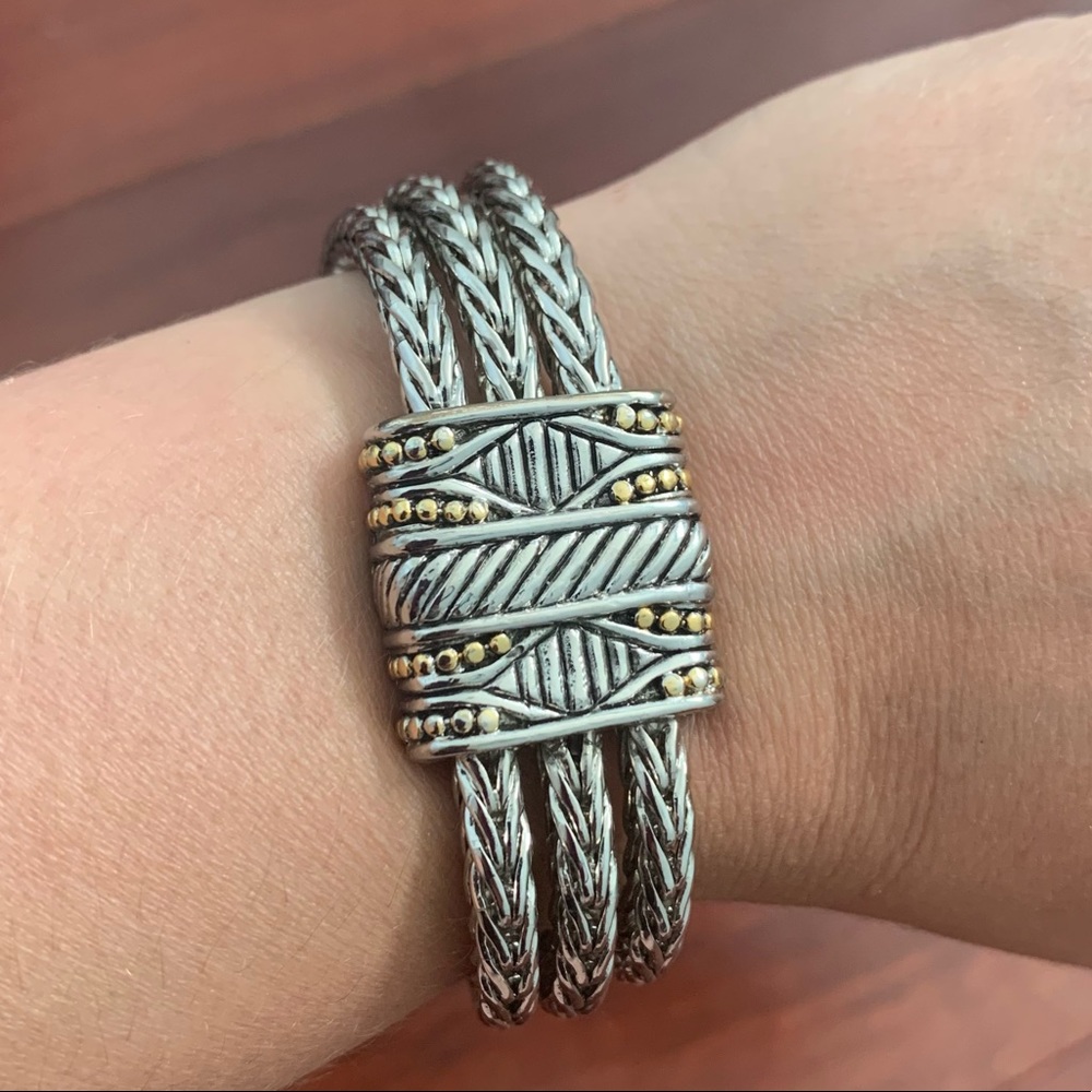 Silver Gold Tone Multiple Strand Bracelet with Magnetic Clasp